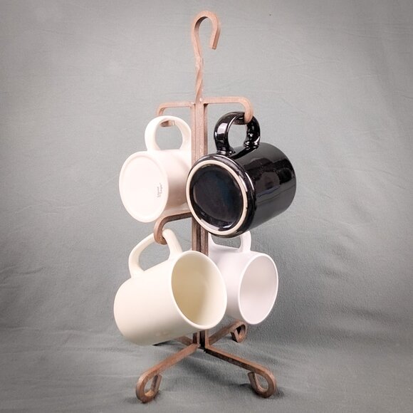 Vintage Wrought Iron Mug Holder  Metal Coffee Cup Stand Rustic 16" x 8" Holds 4 - Picture 16 of 16